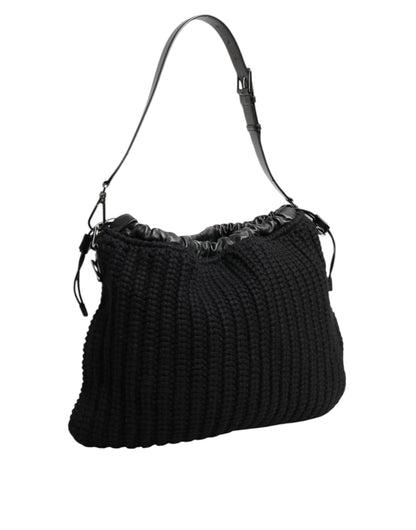 Dolce & Gabbana Black Cashmere Knitted Leather Shoulder Women Borse Bag