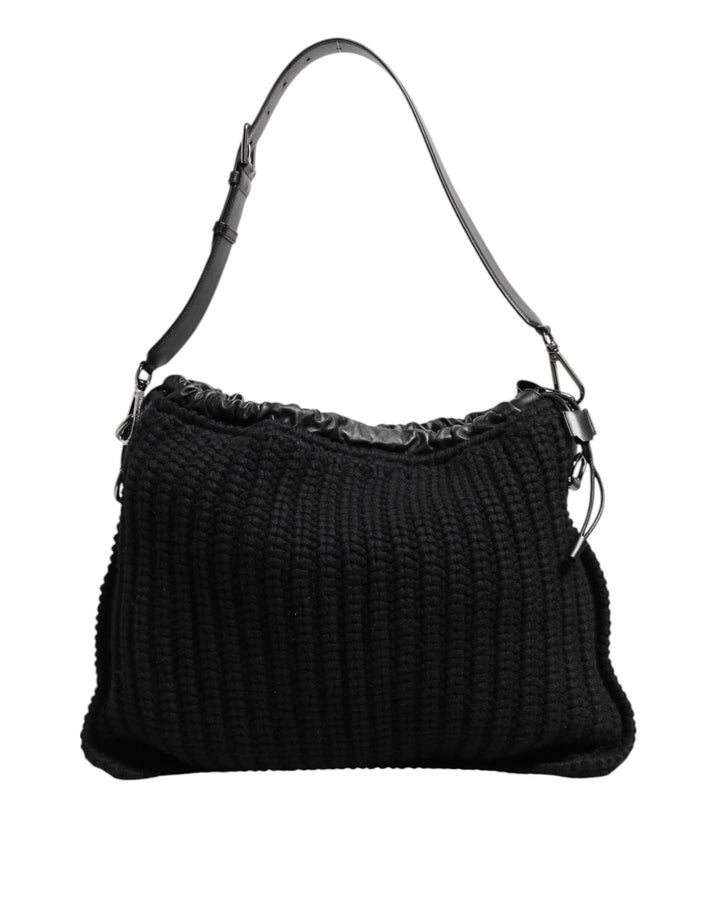 Dolce &amp; Gabbana Black Cashmere Knitted Leather Shoulder Women Borse Bag