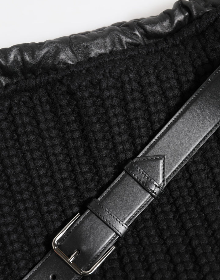 Dolce &amp; Gabbana Black Cashmere Knitted Leather Shoulder Women Borse Bag