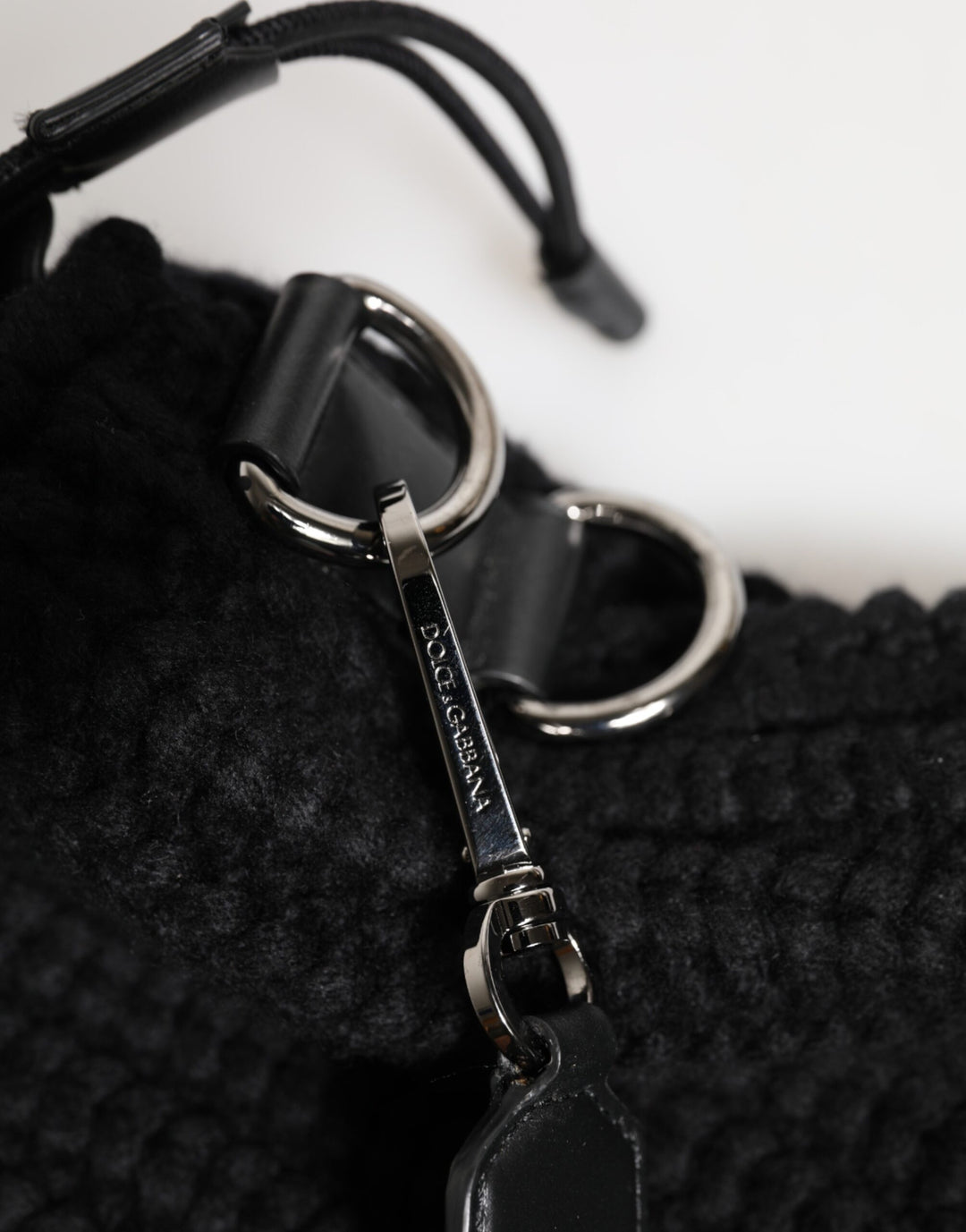 Dolce &amp; Gabbana Black Cashmere Knitted Leather Shoulder Women Borse Bag