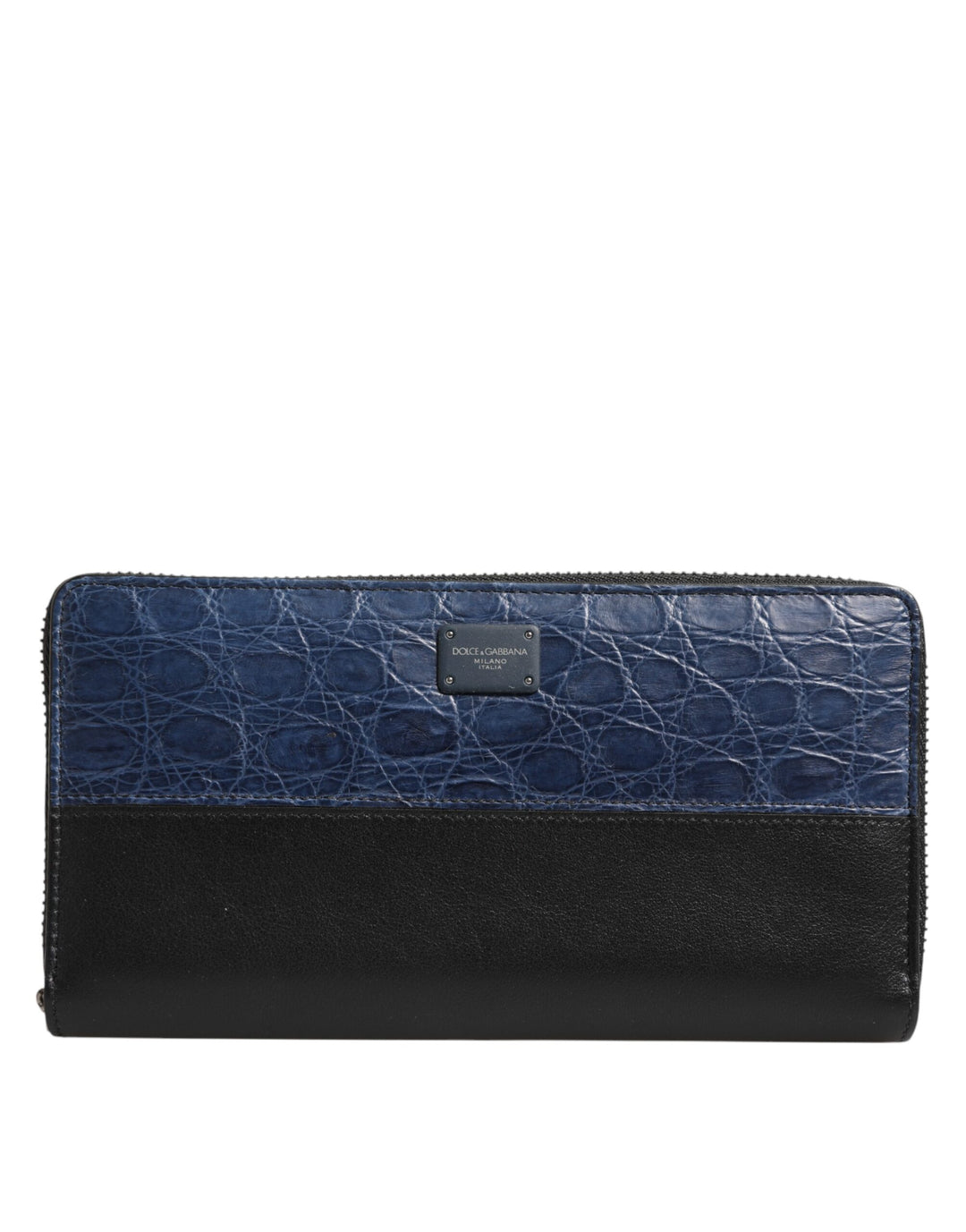 Dolce &amp; Gabbana Black Blue Exotic Leather Men Continental Clutch Wallet