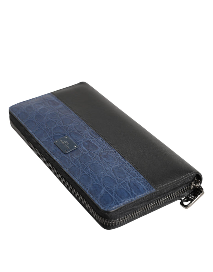 Dolce &amp; Gabbana Black Blue Exotic Leather Men Continental Clutch Wallet