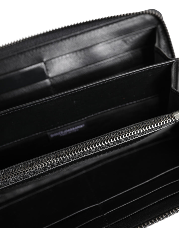 Dolce &amp; Gabbana Black Blue Exotic Leather Men Continental Clutch Wallet