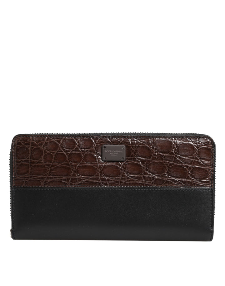 Dolce &amp; Gabbana Black Brown Exotic Leather Men Continental Clutch Wallet