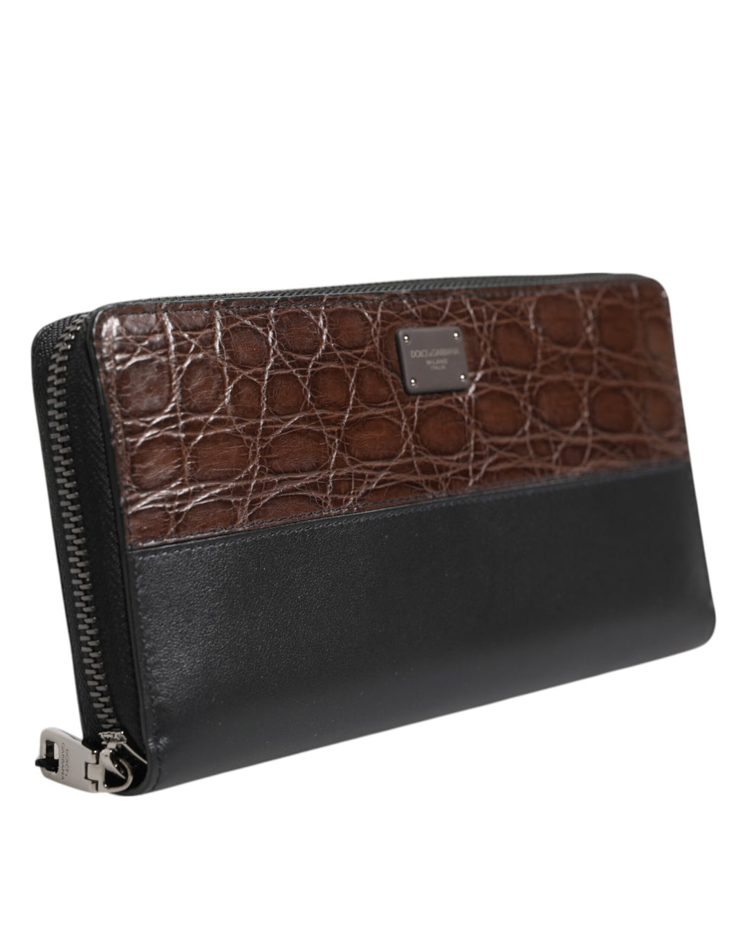Dolce &amp; Gabbana Black Brown Exotic Leather Men Continental Clutch Wallet
