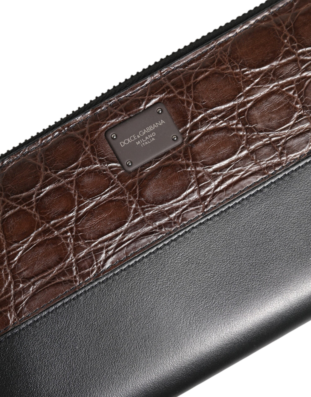 Dolce &amp; Gabbana Black Brown Exotic Leather Men Continental Clutch Wallet
