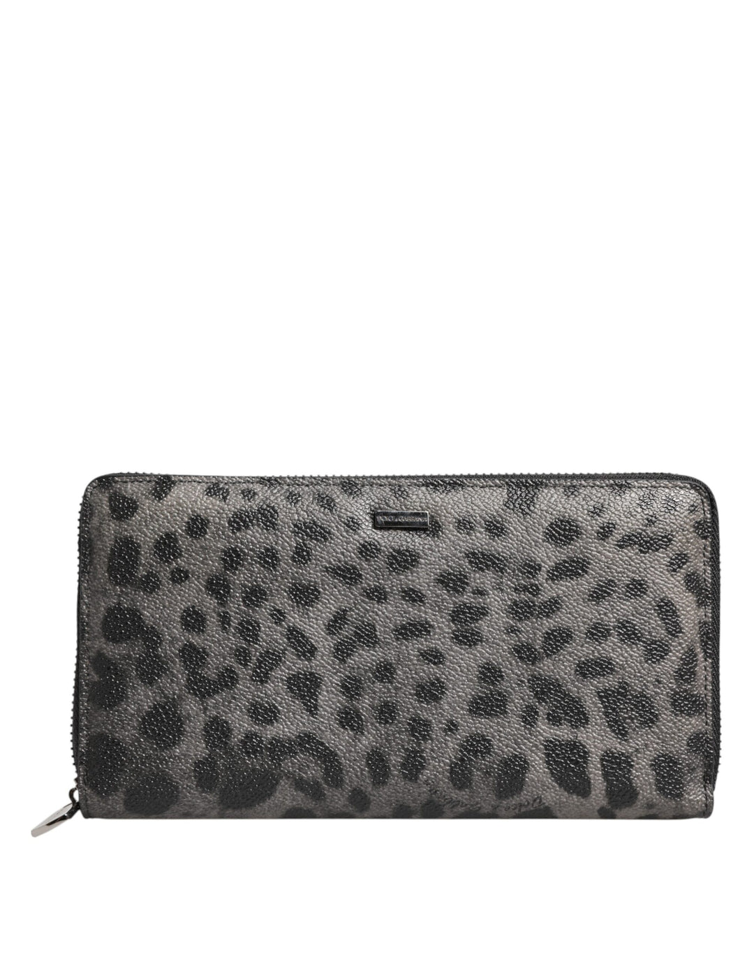 Dolce &amp; Gabbana Black Gray Leopard Leather Zip Around Continental Wallet