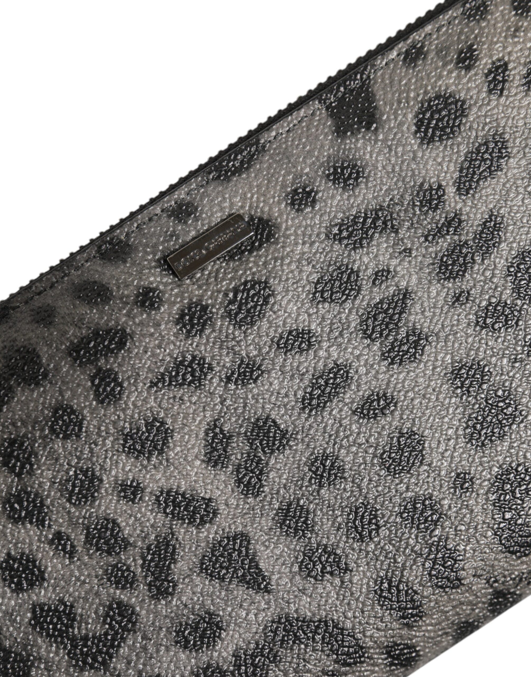 Dolce &amp; Gabbana Black Gray Leopard Leather Zip Around Continental Wallet