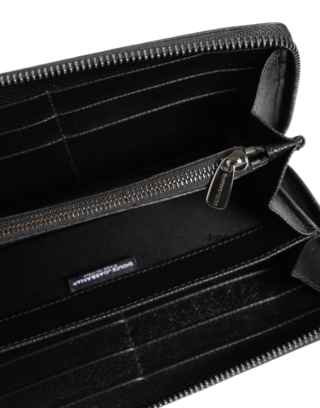 Dolce &amp; Gabbana Black Gray Leopard Leather Zip Around Continental Wallet
