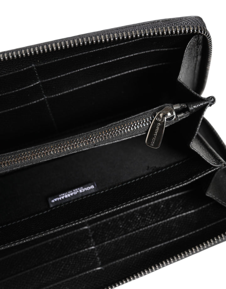 Dolce &amp; Gabbana Black Gray Leopard Leather Zip Around Continental Wallet