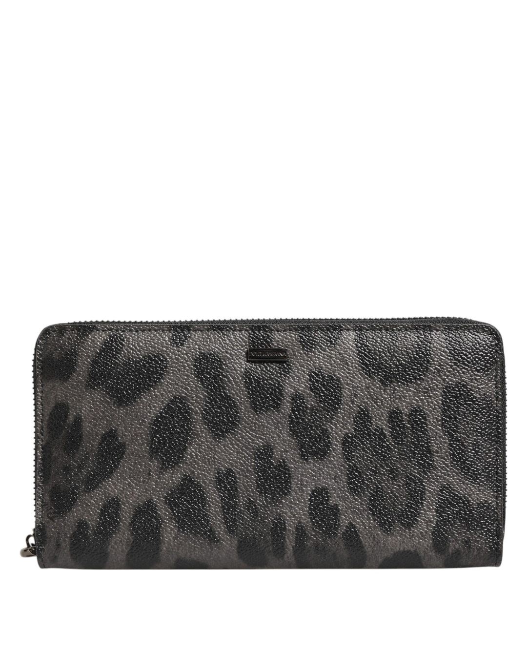 Dolce &amp; Gabbana Black Gray Leopard Leather Zip Around Continental Wallet