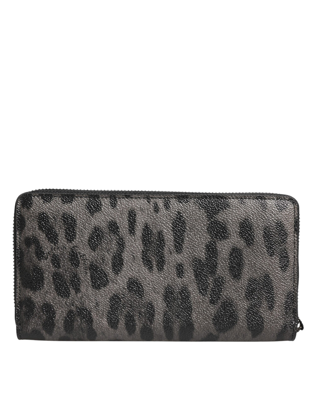 Dolce &amp; Gabbana Black Gray Leopard Leather Zip Around Continental Wallet