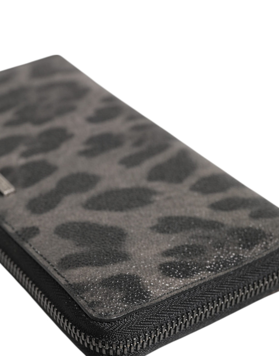 Dolce &amp; Gabbana Black Gray Leopard Leather Zip Around Continental Wallet