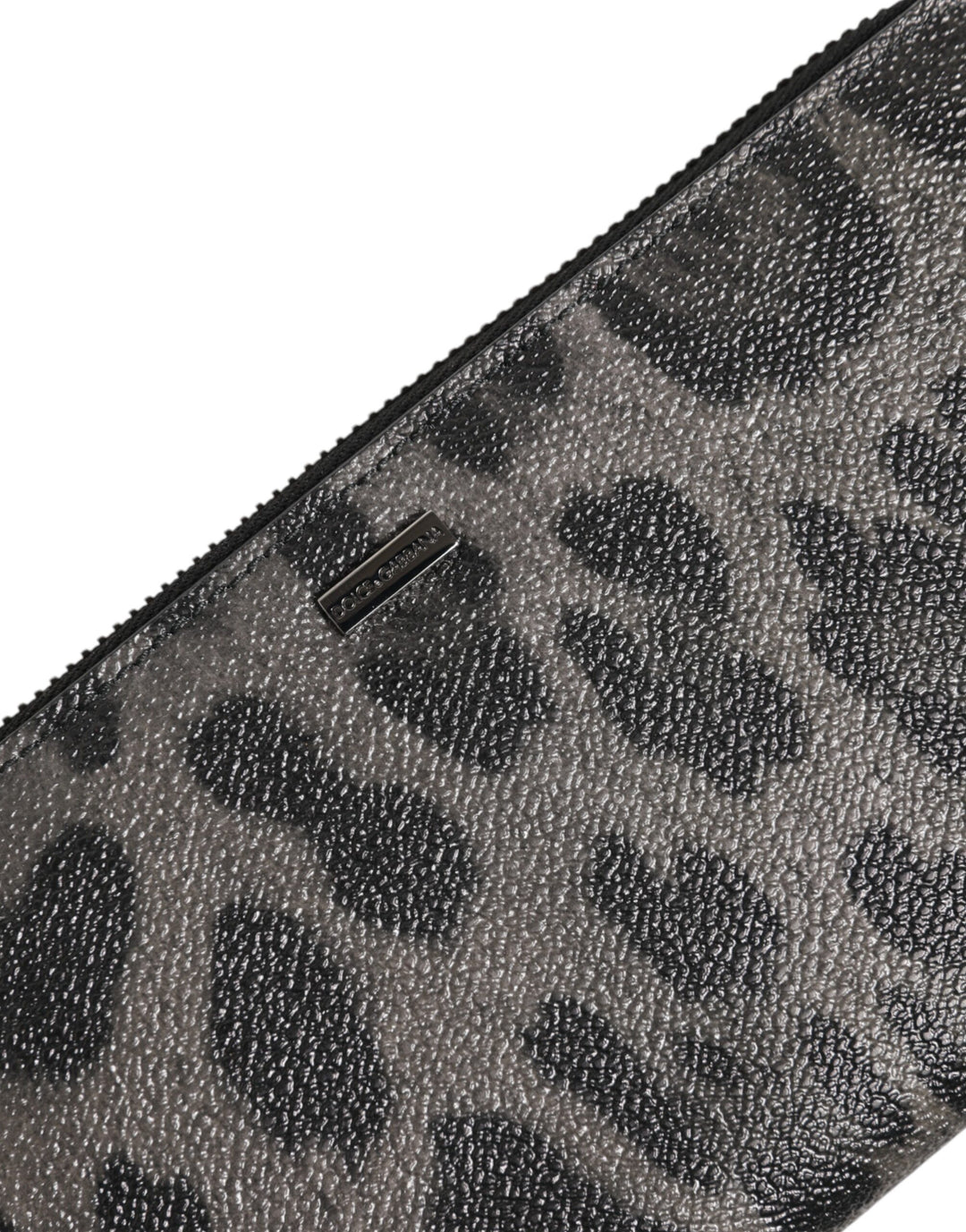 Dolce &amp; Gabbana Black Gray Leopard Leather Zip Around Continental Wallet
