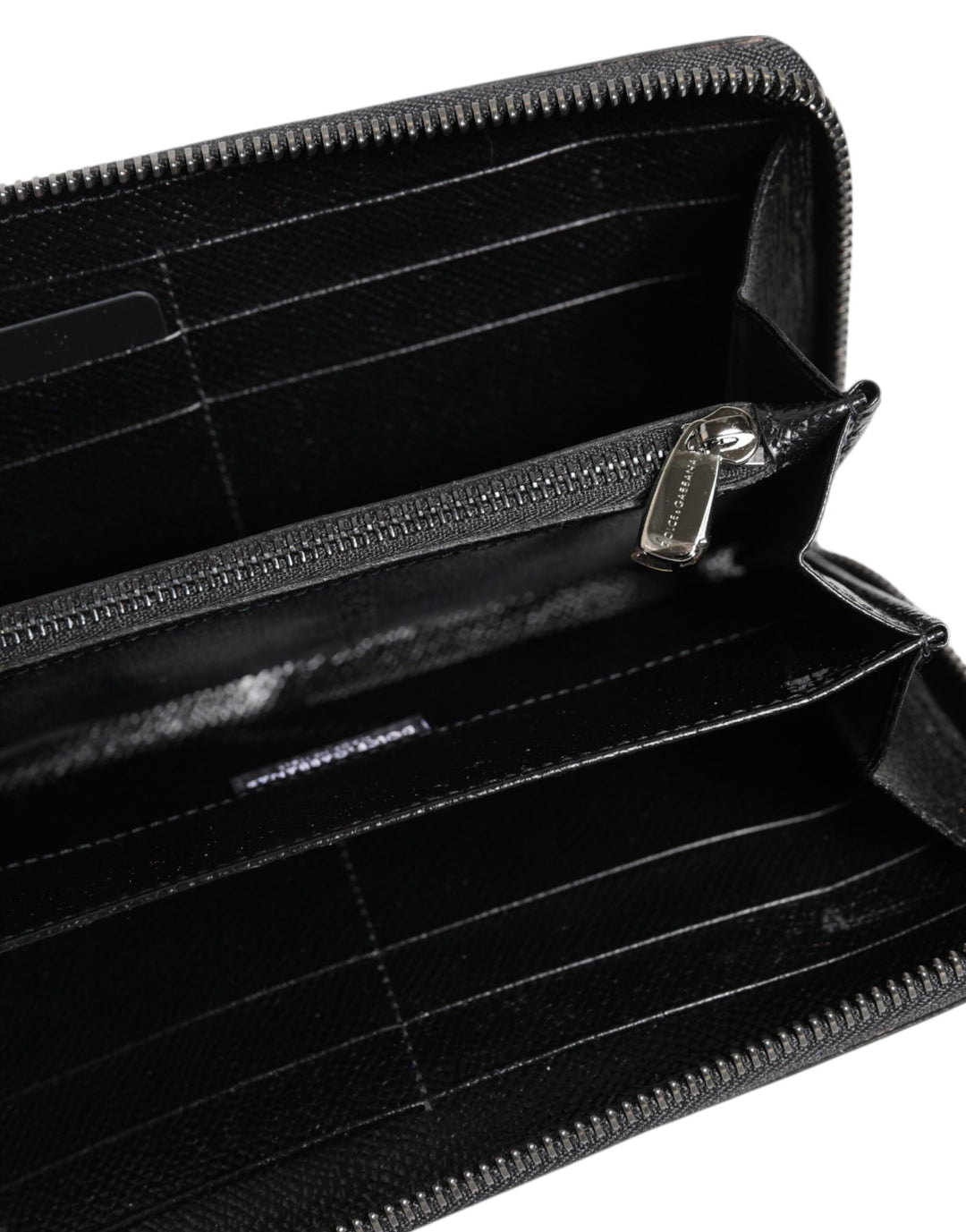 Dolce &amp; Gabbana Black Gray Leopard Leather Zip Around Continental Wallet