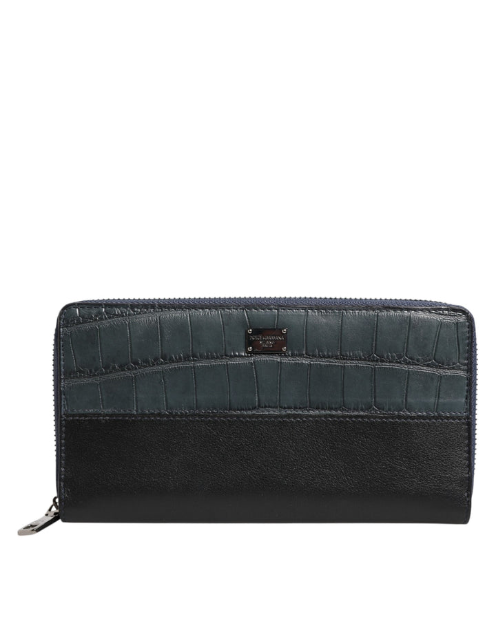 Dolce &amp; Gabbana Black Blue Exotic Leather Men Continental Clutch Wallet