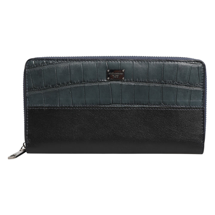 Dolce &amp; Gabbana Black Blue Exotic Leather Men Continental Clutch Wallet