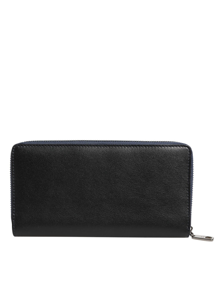 Dolce &amp; Gabbana Black Blue Exotic Leather Men Continental Clutch Wallet