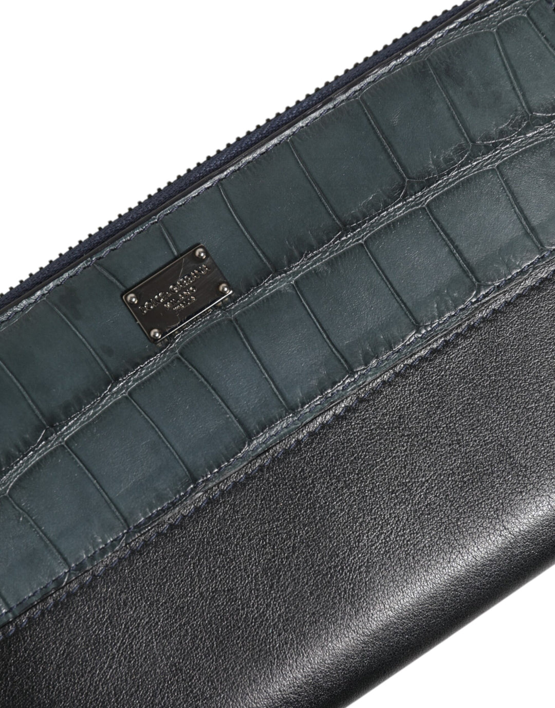 Dolce &amp; Gabbana Black Blue Exotic Leather Men Continental Clutch Wallet