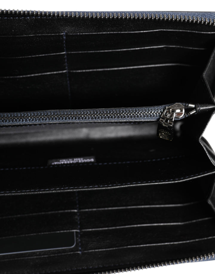 Dolce &amp; Gabbana Black Blue Exotic Leather Men Continental Clutch Wallet