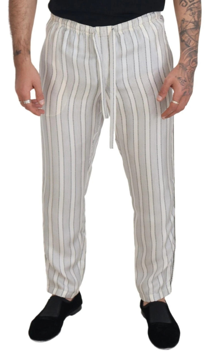 Dolce & Gabbana White Stripes Silk Lounge Trouser Pants