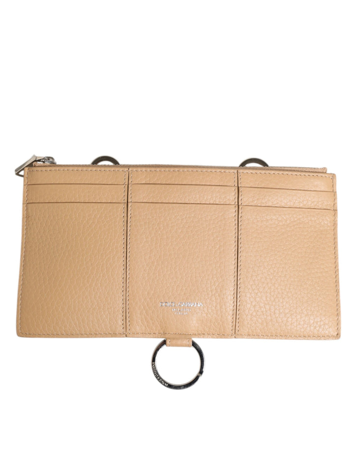 Dolce &amp; Gabbana Beige Calfskin Leather Large Crossbody Card Holder Wallet