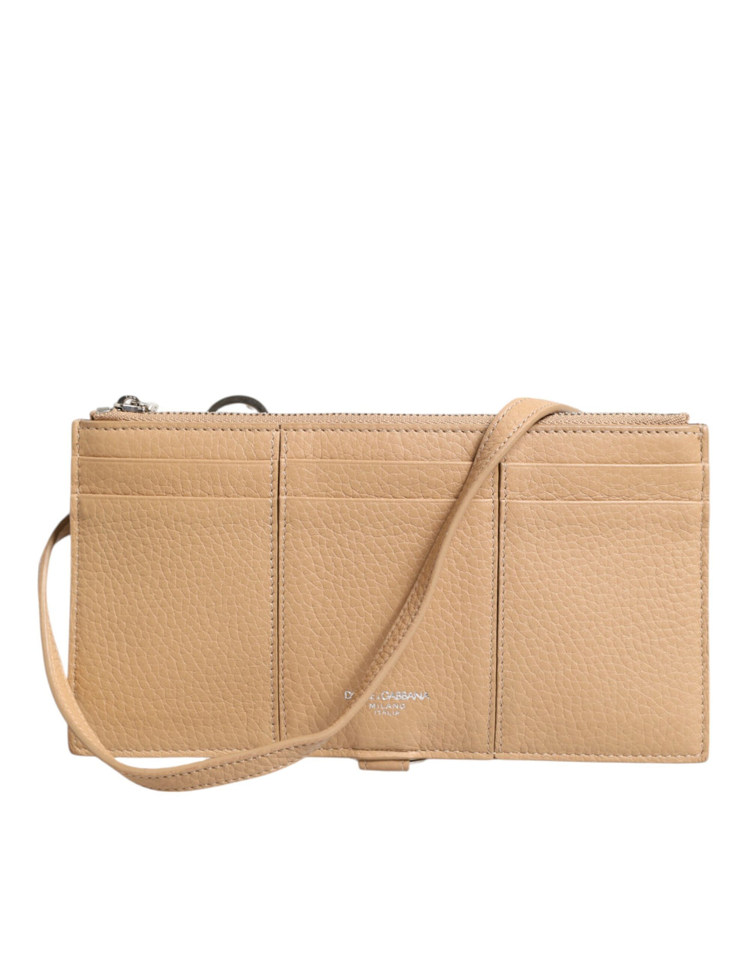 Dolce &amp; Gabbana Beige Calfskin Leather Large Crossbody Card Holder Wallet
