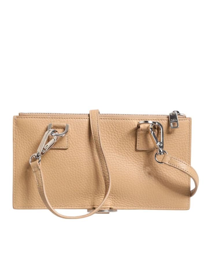 Dolce &amp; Gabbana Beige Calfskin Leather Large Crossbody Card Holder Wallet