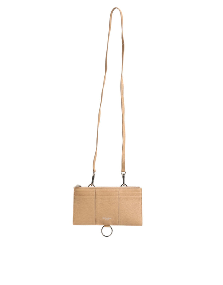 Dolce &amp; Gabbana Beige Calfskin Leather Large Crossbody Card Holder Wallet