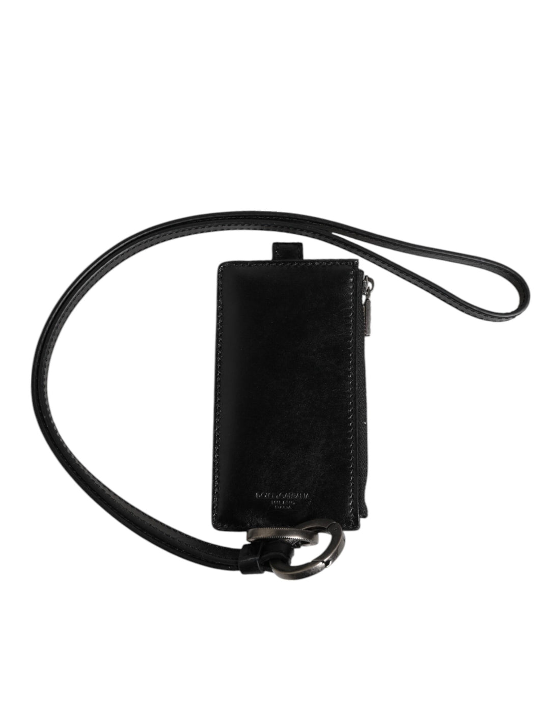 Dolce &amp; Gabbana Black Leather Logo Embossed Lanyard Card Holder Wallet