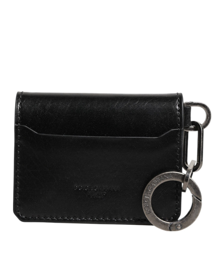 Dolce &amp; Gabbana Wallet Black Leather Logo Embossed Key Chain Card Holder Wallet