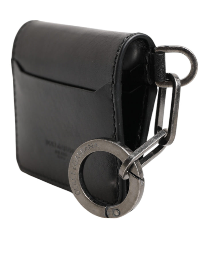Dolce &amp; Gabbana Wallet Black Leather Logo Embossed Key Chain Card Holder Wallet