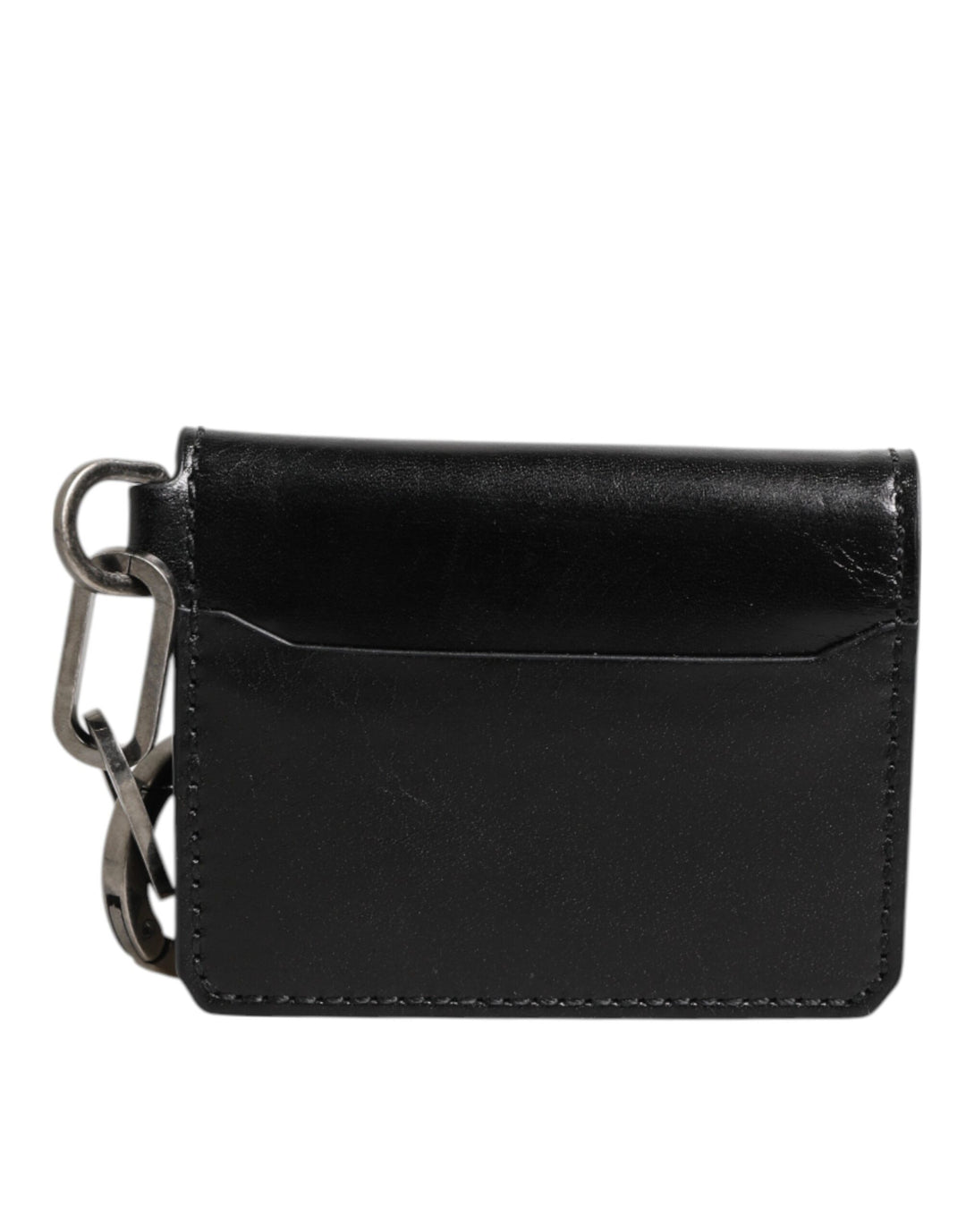 Dolce &amp; Gabbana Wallet Black Leather Logo Embossed Key Chain Card Holder Wallet