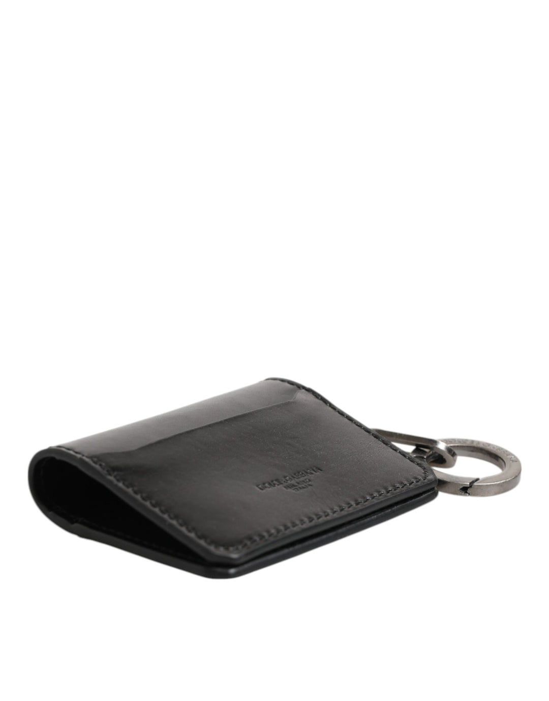 Dolce &amp; Gabbana Wallet Black Leather Logo Embossed Key Chain Card Holder Wallet