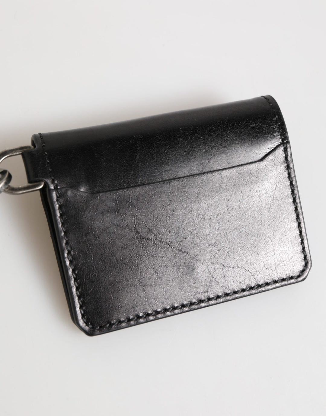 Dolce &amp; Gabbana Wallet Black Leather Logo Embossed Key Chain Card Holder Wallet