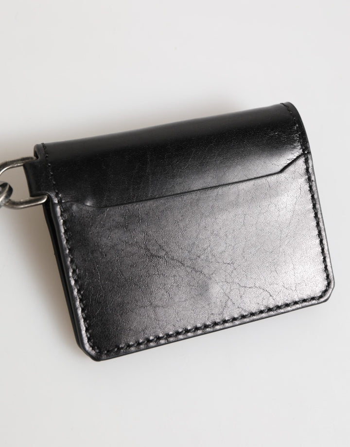 Dolce &amp; Gabbana Wallet Black Leather Logo Embossed Key Chain Card Holder Wallet