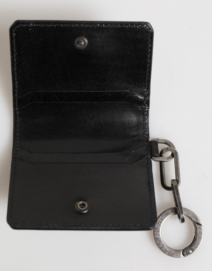 Dolce &amp; Gabbana Wallet Black Leather Logo Embossed Key Chain Card Holder Wallet