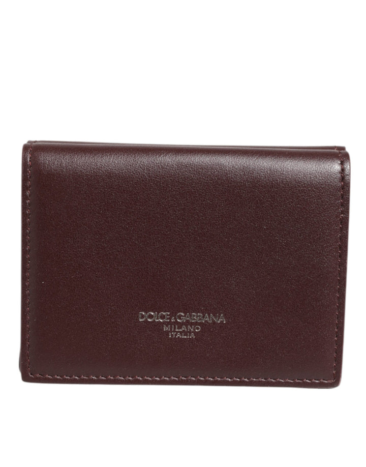 Dolce &amp; Gabbana Leather Embossed Logo Trifold Men Card Holder Dark Brown