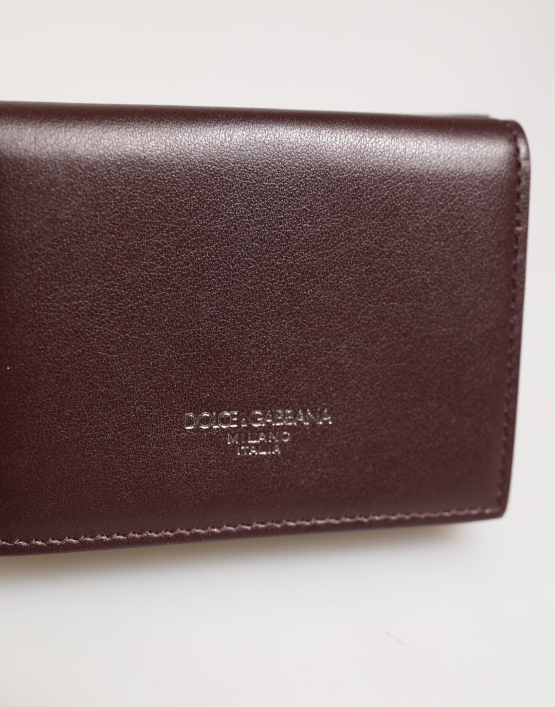 Dolce &amp; Gabbana Leather Embossed Logo Trifold Men Card Holder Dark Brown