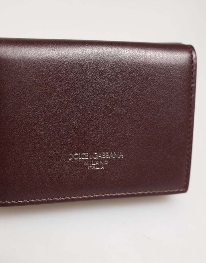 Dolce &amp; Gabbana Leather Embossed Logo Trifold Men Card Holder Dark Brown
