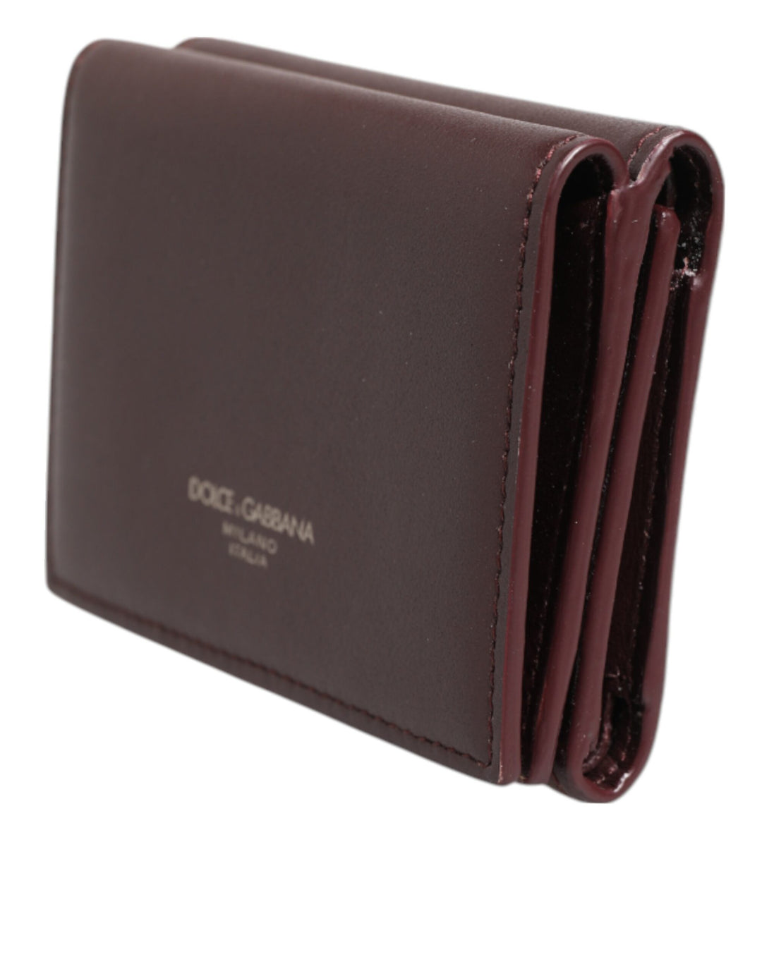 Dolce &amp; Gabbana Leather Embossed Logo Trifold Men Card Holder Dark Brown