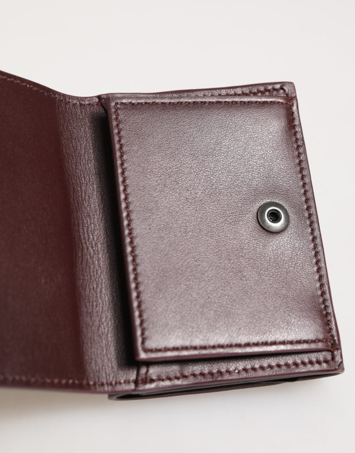 Dolce &amp; Gabbana Leather Embossed Logo Trifold Men Card Holder Dark Brown