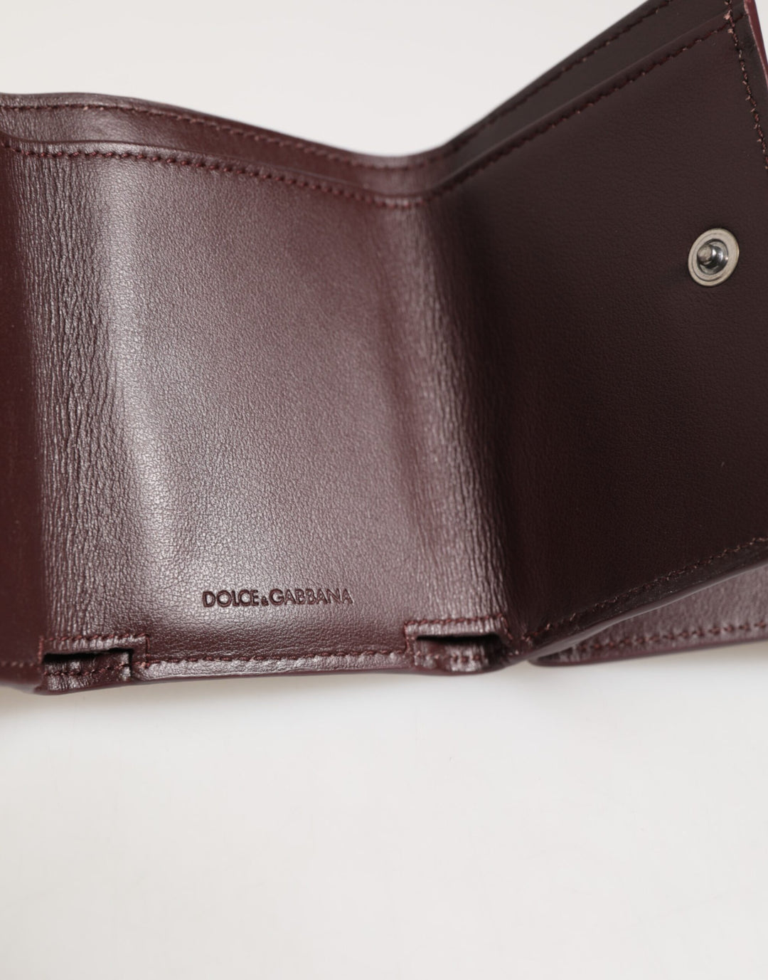 Dolce &amp; Gabbana Leather Embossed Logo Trifold Men Card Holder Dark Brown