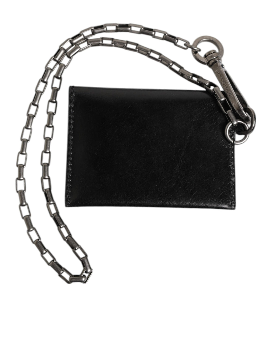 Dolce &amp; Gabbana Black Cavallo Leather Wallet Chain Snap Bifold Card Holder