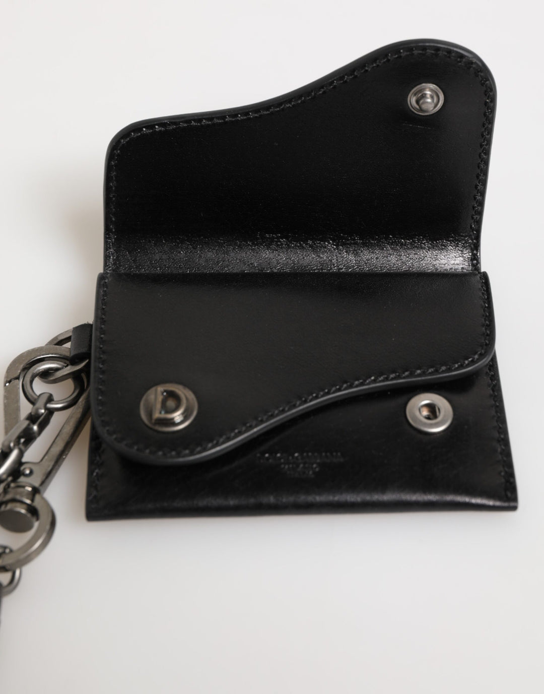 Dolce &amp; Gabbana Black Cavallo Leather Wallet Chain Snap Bifold Card Holder