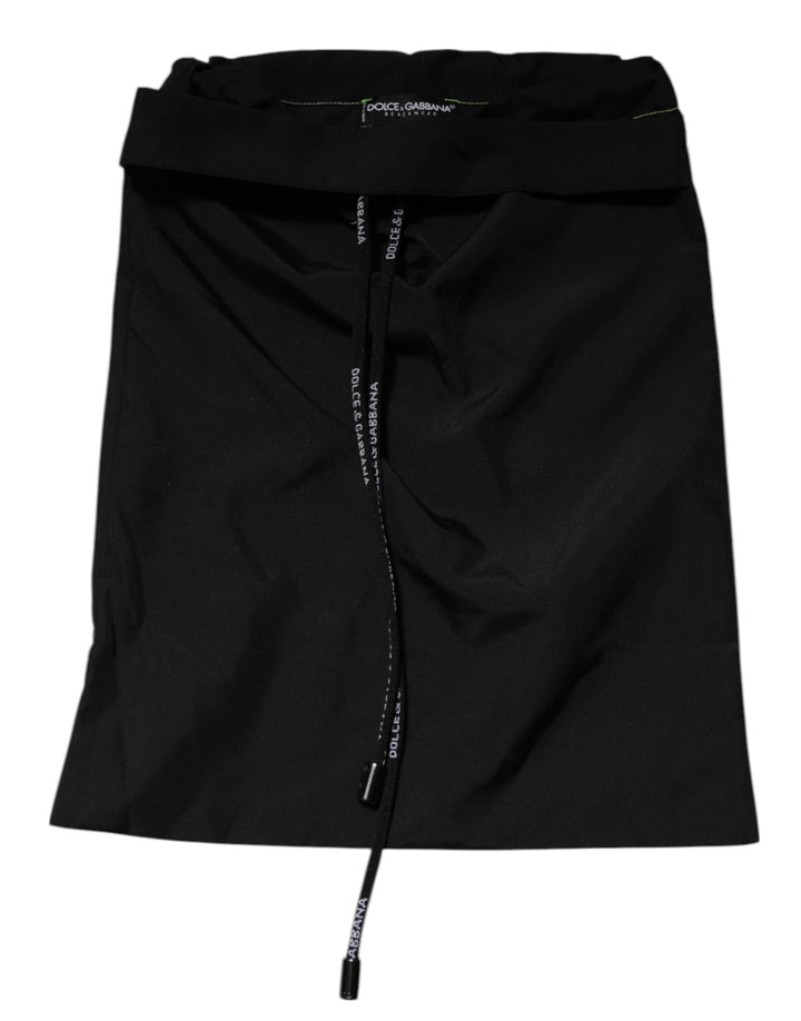 Dolce &amp; Gabbana Black Green Logo Waistband Beachwear Short Swimwear