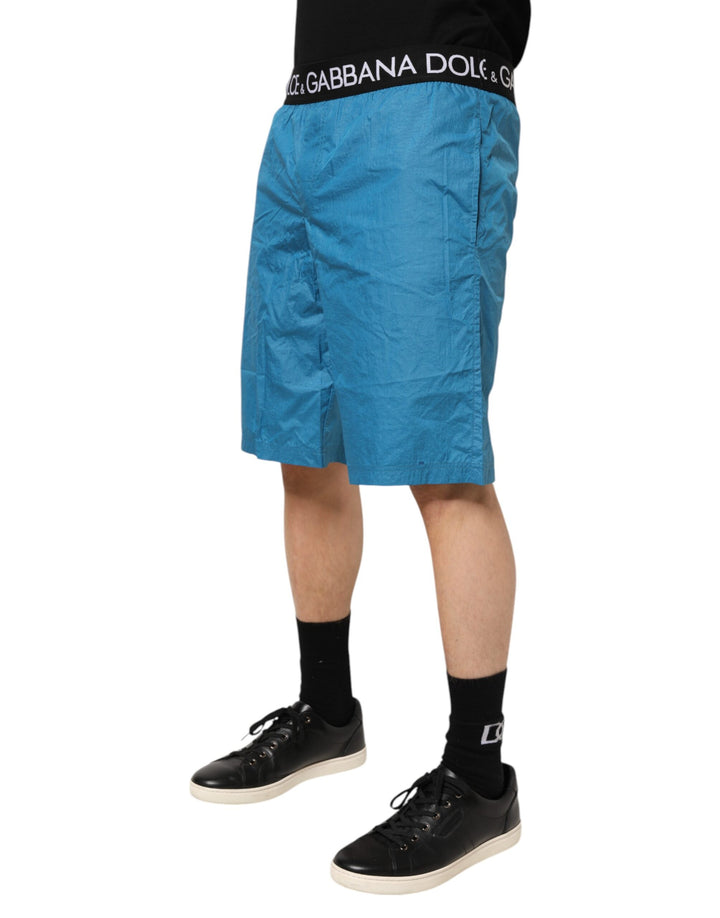 Dolce &amp; Gabbana Blue Logo Waistband Beachwear Shorts Swimwear