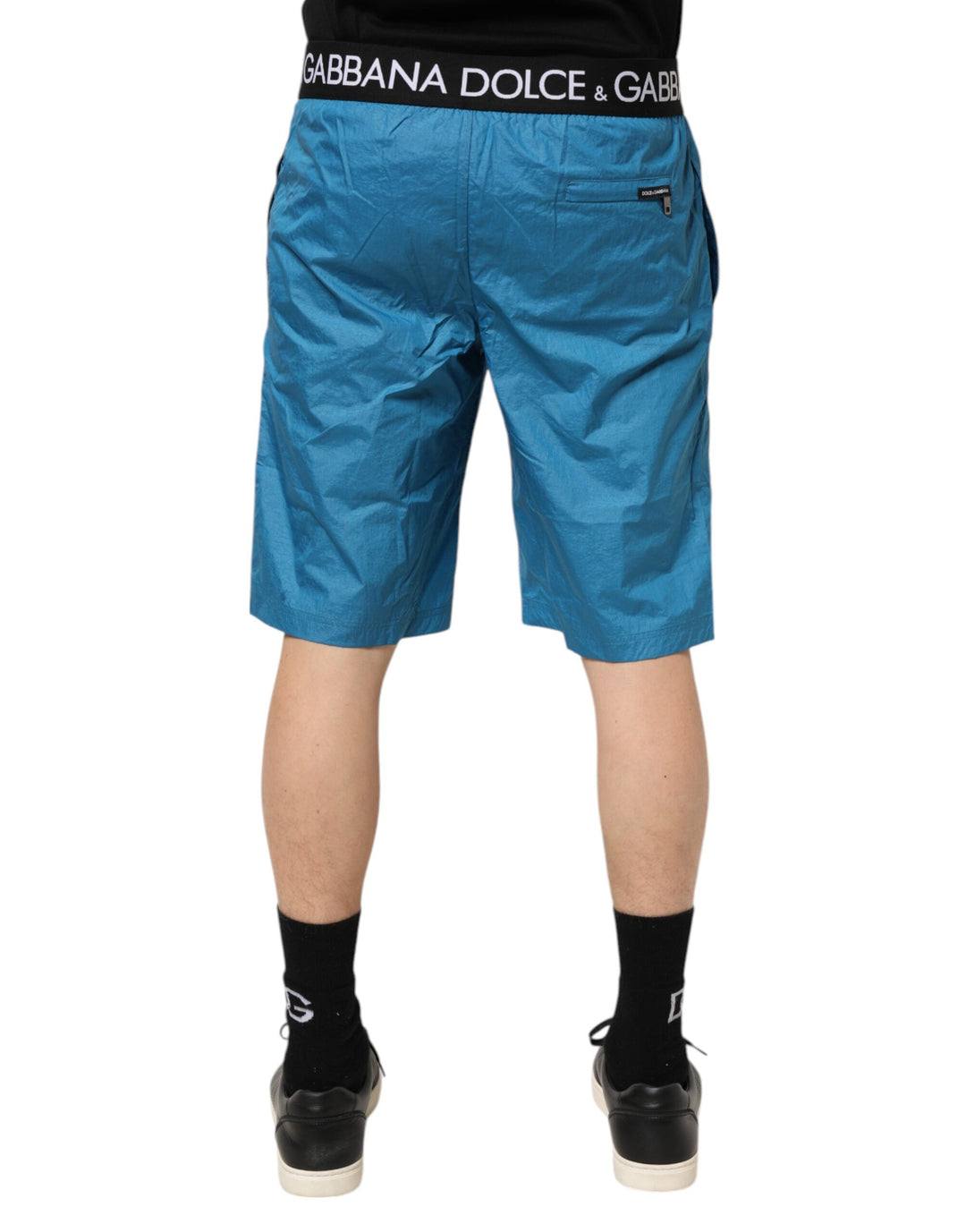 Dolce &amp; Gabbana Blue Logo Waistband Beachwear Shorts Swimwear
