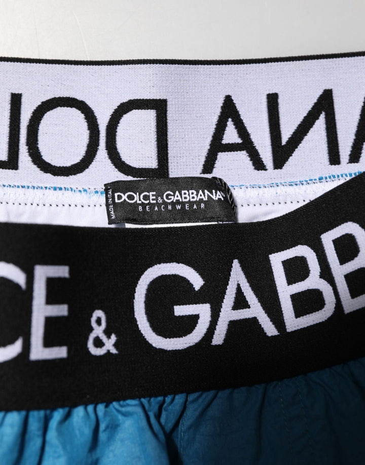 Dolce &amp; Gabbana Blue Logo Waistband Beachwear Shorts Swimwear