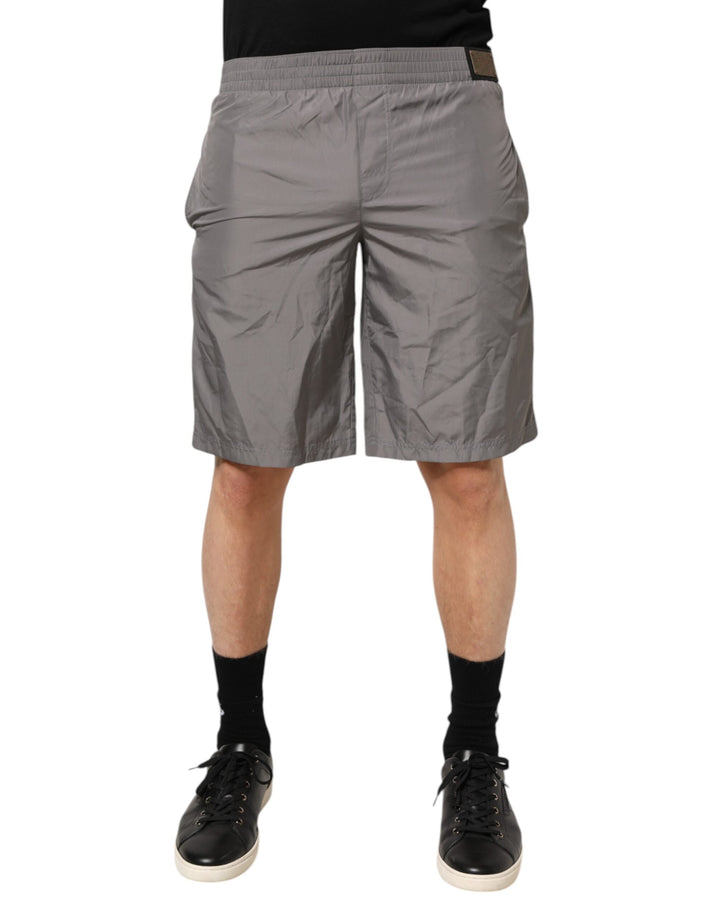 Dolce &amp; Gabbana Light Gray Nylon Elastic Waist Shorts Swimwear